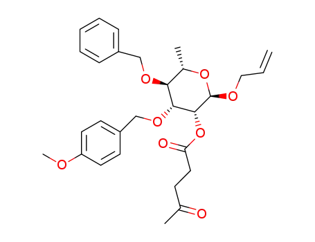 Molecular Structure of 1448429-77-3 (allyl 4-O-benzyl-2-O-levulinoyl-3-O-p-methoxybenzyl-α-L-rhamnopyranoside)