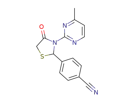 Molecular Structure of 1610829-13-4 (4-(3-(4-methylpyrimidin-2-yl)-4-oxothiazolidin-2-yl)benzonitrile)