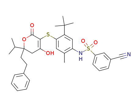 263842-71-3,N-(5-tert-butyl-4-{[6-hydroxy-2-(1-methylethyl)-4-oxo-2-(2-phenylethyl)-3,4-dihydro-2H-pyran-5-yl]sulfanyl}-2-methylphenyl)-3-cyanobenzenesulfonamide,