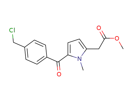 Molecular Structure of 617721-23-0 (1H-Pyrrole-2-acetic acid, 5-[4-(chloromethyl)benzoyl]-1-methyl-, methyl
ester)