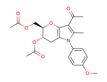 Molecular Structure of 1020540-83-3 ([(5R,6S)-3-acetyl-6-acetyloxy-1-(4-methoxyphenyl)-2-methyl-1,5,6,7-tetrahydropyrano[3,2-b]pyrrol-5-yl]methyl acetate)
