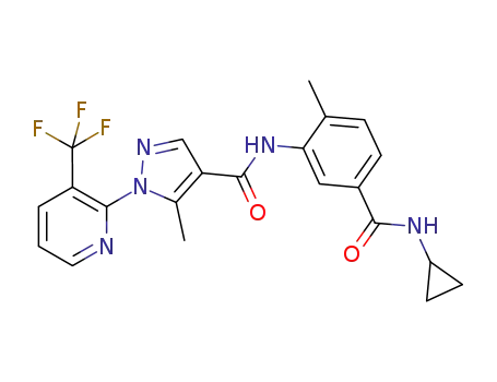 Molecular Structure of 796069-97-1 (1H-Pyrazole-4-carboxamide, N-[5-[(cyclopropylamino)carbonyl]-2-methylphenyl]-5-methyl-1-[3-(trifluoromethyl)-2-pyridinyl]-)