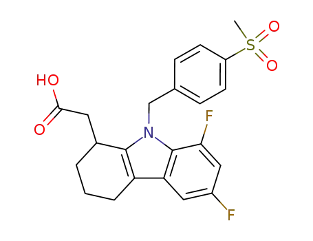 Molecular Structure of 121083-05-4 ((-)-6-8-DIFLUORO-2,3,4,9-TETRAHYDRO-9-[[4-(METHYLSULFONYL)PHENYL]METHYL]-1H-CARBAZOLE-1-ACETIC ACID)