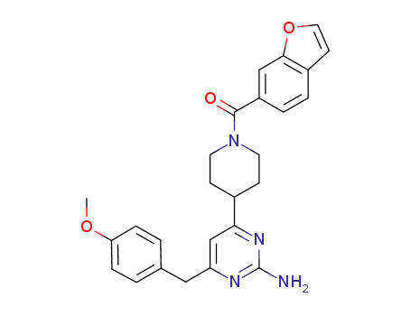 Molecular Structure of 198554-13-1 (4-[1-(1-benzofuran-6-ylcarbonyl)piperidin-4-yl]-6-(4-methoxybenzyl)pyrimidin-2-amine)