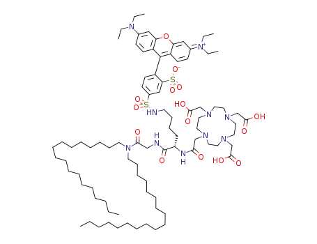 Molecular Structure of 1207191-73-8 (6-rhodamine-sulfonamide-2-(amido-{1,4,7,10-tetraazacyclododec-1-yl}-acetic acid) hexa-amido-N,N-dioctadecylacetamide)