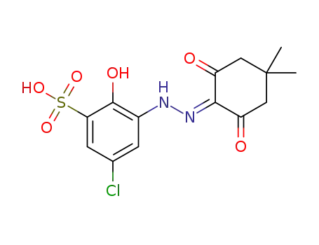 Molecular Structure of 1393845-94-7 (5-chloro-3-(2-(4,4-dimethyl-2,6-dioxocyclohexylidene)hydrazinyl)-2-hydroxy-benzenesulfonic acid)