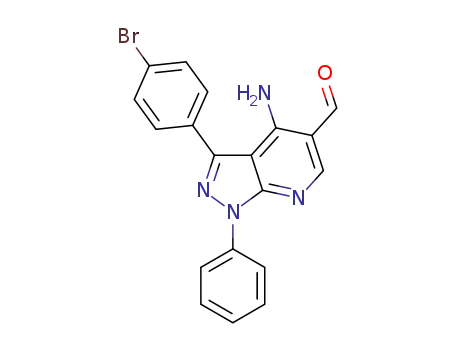 Molecular Structure of 1294502-93-4 (4-amino-3-(4-bromophenyl)-1-phenyl-1H-pyrazolo[3,4-b]pyridine-5-carbaldehyde)