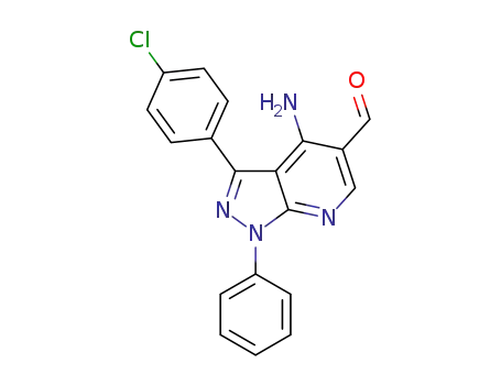 Molecular Structure of 1294502-92-3 (4-amino-3-(4-chlorophenyl)-1-phenyl-1H-pyrazolo[3,4-b]pyridine-5-carbaldehyde)