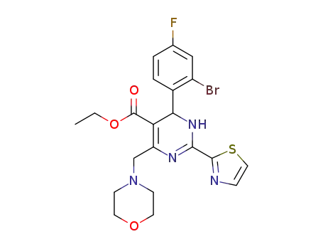 Molecular Structure of 1092970-12-1 (4-ethyl 4-(2-bromo-4-fluorophenyl)-6-(morpholinomethyl)-2-(thiazol-2-yl)-1,4-dihydropyrimidine-5-carboxylate)