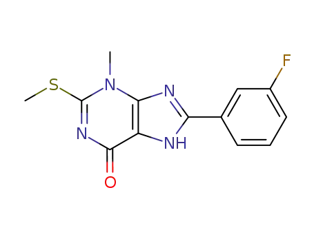 Molecular Structure of 141859-58-7 (6H-Purin-6-one, 8-(3-fluorophenyl)-3,7-dihydro-3-methyl-2-(methylthio)-)