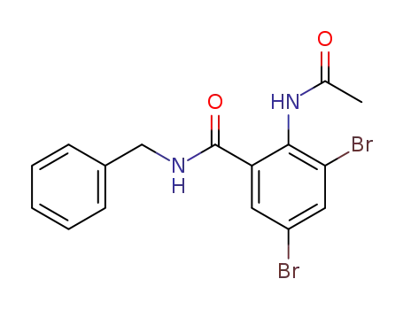 Molecular Structure of 86993-56-8 (Benzamide, 2-(acetylamino)-3,5-dibromo-N-(phenylmethyl)-)