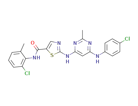 Molecular Structure of 1587623-11-7 (N-(2-chloro-6-methylphenyl)-2-((6-((4-chlorophenyl)amino)-2-methylpyrimidin-4-yl)amino)thiazole-5-carboxamide)