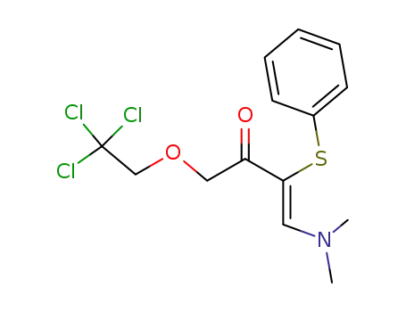 Molecular Structure of 115413-30-4 ((Z)-4-Dimethylamino-3-phenylsulfanyl-1-(2,2,2-trichloro-ethoxy)-but-3-en-2-one)