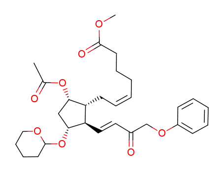 Molecular Structure of 62561-47-1 (16-phenoxy-17,18,19,20-tetranor-15-dehydroprostaglandin F<sub>2α</sub> 9-acetate methyl ester 11-(tetrahydropyran-2-yl ether))