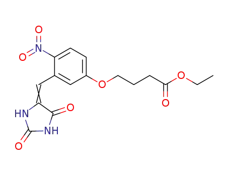 Molecular Structure of 112859-40-2 (Butanoic acid,
4-[3-[(2,5-dioxo-4-imidazolidinylidene)methyl]-4-nitrophenoxy]-, ethyl
ester)