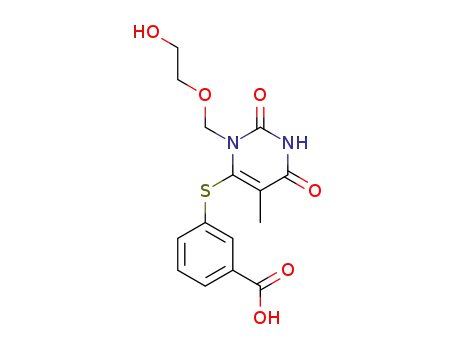 Molecular Structure of 137897-77-9 (3-({3-[(2-hydroxyethoxy)methyl]-5-methyl-2,6-dioxo-1,2,3,6-tetrahydropyrimidin-4-yl}sulfanyl)benzoic acid)