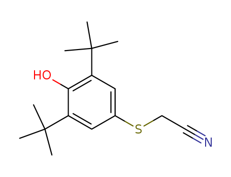 Molecular Structure of 105648-40-6 (Acetonitrile, [[3,5-bis(1,1-dimethylethyl)-4-hydroxyphenyl]thio]-)