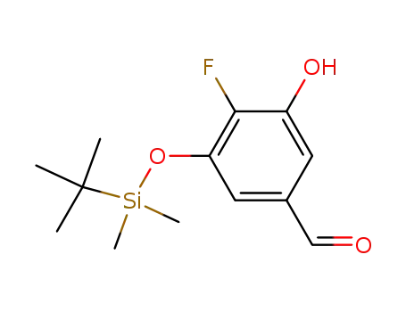 Molecular Structure of 113984-65-9 (Benzaldehyde,
3-[[(1,1-dimethylethyl)dimethylsilyl]oxy]-4-fluoro-5-hydroxy-)