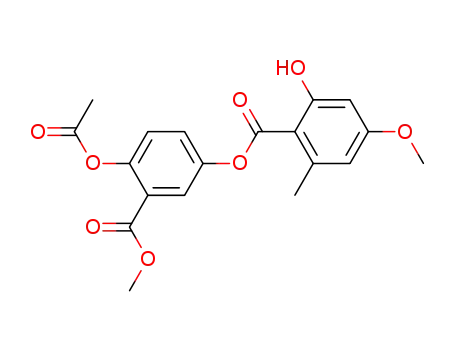 Molecular Structure of 113487-71-1 (Benzoic acid, 2-hydroxy-4-methoxy-6-methyl-,
4-(acetyloxy)-3-(methoxycarbonyl)phenyl ester)