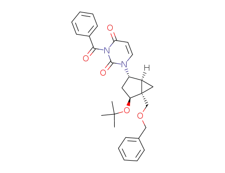 Molecular Structure of 181935-42-2 (2,4(1H,3H)-Pyrimidinedione,
3-benzoyl-1-[(1S,2S,4S,5R)-4-(1,1-dimethylethoxy)-5-[(phenylmethoxy)
methyl]bicyclo[3.1.0]hex-2-yl]-)