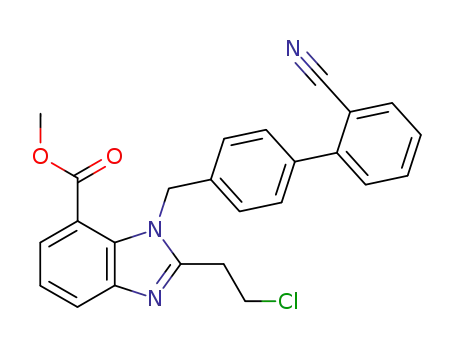Molecular Structure of 136304-79-5 (methyl 2-(2-chloroethyl)-1-[(2'-cyanobiphenyl-4-yl)methyl]benzimidazole-7-carboxylate)