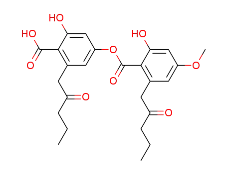 Molecular Structure of 52589-14-7 (Benzoic acid,2-hydroxy-4-[[2-hydroxy-4-methoxy-6-(2-oxopentyl)benzoyl]oxy]-6-(2-oxopentyl)-)