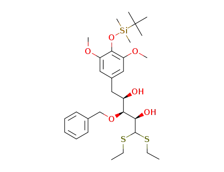 Molecular Structure of 199850-99-2 ((2R,3S,4R)-3-Benzyloxy-5-[4-(tert-butyl-dimethyl-silanyloxy)-3,5-dimethoxy-phenyl]-1,1-bis-ethylsulfanyl-pentane-2,4-diol)