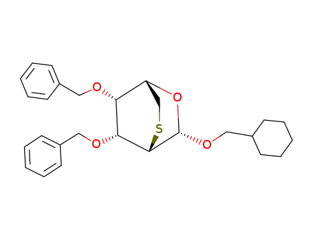 Molecular Structure of 130427-34-8 ((1S,3S,4S,7R,8R)-7,8-Bis-benzyloxy-3-cyclohexylmethoxy-2-oxa-5-thia-bicyclo[2.2.2]octane)
