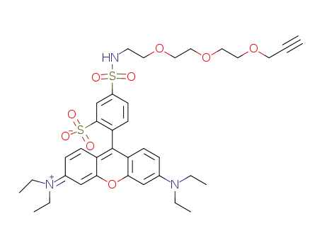 Molecular Structure of 1609374-67-5 (2-(6-(diethylamino)-3-(diethyliminio)-3H-xanthen-9-yl)-5-(N-(2-(2-(2-(prop-2-yn-1-yl oxy)ethoxy)ethoxy)ethyl)sulfamoyl)benzenesulfonate)