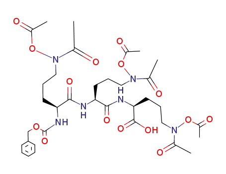 Molecular Structure of 250215-21-5 (N<sup>2</sup>-Z-N<sup>5</sup>-acetyl-N<sup>5</sup>-O-acetyl-L-ornithyl-N<sup>5</sup>-acetyl-N<sup>5</sup>-O-acetyl-L-ornithyl-N<sup>5</sup>-acetyl-N<sup>5</sup>-O-acetyl-L-ornithine)