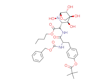 Molecular Structure of 322407-87-4 (2-(2,4,5,8-tetrahydroxy-7-oxa-2-azabicyclo[3.2.1]oct-3-yl)-2-[(O-t-butylcarbonyl)(N-benzyloxycarbonyl)tyrosylamino]acetic acid n-butyl ester)
