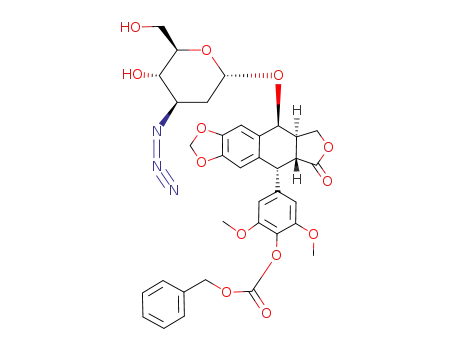 Molecular Structure of 215935-15-2 (4-O-(3-azido-2,3-dideoxy-α-D-arabino-hexopyranosyl)-4'-benzyloxycarbonyl-epipodophyllotoxin)