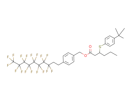 Molecular Structure of 356055-96-4 (3-(4-<i>tert</i>-butyl-phenylsulfanyl)-hexanoic acid 4-(3,3,4,4,5,5,6,6,7,7,8,8,9,9,10,10,10-heptadecafluoro-decyl)-benzyl ester)