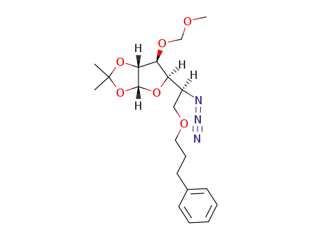 Molecular Structure of 763122-34-5 (5-azido-5-deoxy-6-O-(3-phenylpropyl)-1,2-O-isopropylidene-3-O-methoxymethyl-β-L-idofuranose)