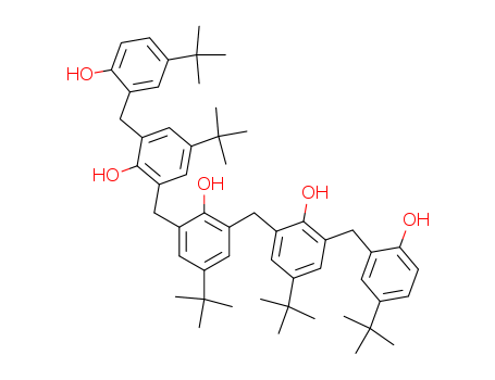 Molecular Structure of 1264-58-0 (Phenol,
4-(1,1-dimethylethyl)-2,6-bis[[5-(1,1-dimethylethyl)-3-[[5-(1,1-dimethyl)-2
-hydroxyphenyl]methyl]-2-hydroxyphenyl]methyl]-)