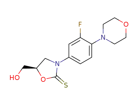Molecular Structure of 760983-13-9 ((R)-3-(3-Fluoro-4-morpholin-4-yl-phenyl)-5-hydroxymethyl-oxazolidine-2-thione)