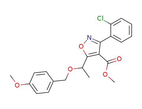 Molecular Structure of 676489-04-6 (4-Isoxazolecarboxylic acid,
3-(2-chlorophenyl)-5-[1-[(4-methoxyphenyl)methoxy]ethyl]-, methyl ester)