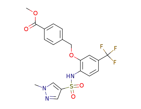 Molecular Structure of 909897-12-7 (methyl 4-{[2-{[(1-methyl-1H-pyrazol-4-yl)sulfonyl]amino}-5-(trifluoromethyl)phenoxy]methyl}benzoate)