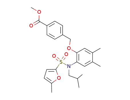 Molecular Structure of 916913-95-6 (methyl 4-[(2-{isobutyl[(5-methyl-2-furyl)sulfonyl]amino}-4,5-dimethylphenoxy)methyl]benzoate)
