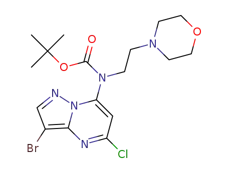 Molecular Structure of 1610679-61-2 (tert-butyl (3-bromo-5-chloropyrazolo[1,5-a]pyrimidin-7-yl)(2-morpholinoethyl)carbamate)