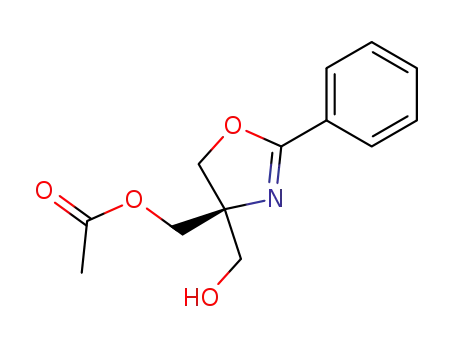 Molecular Structure of 889893-47-4 ((R)-4-hydroxymethyl-2-phenyl-4,5-dihydrooxazol-4-ylmethyl acetate)