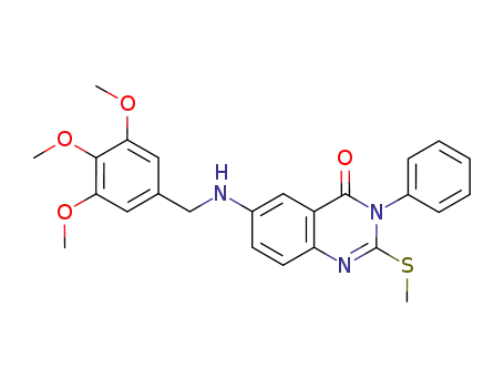Molecular Structure of 897631-38-8 (4(3H)-Quinazolinone,
2-(methylthio)-3-phenyl-6-[[(3,4,5-trimethoxyphenyl)methyl]amino]-)
