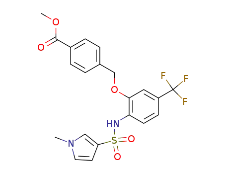 Molecular Structure of 909897-09-2 (methyl 4-{[2-{[(1-methyl-1H-pyrrol-3-yl)sulfonyl]amino}-5-(trifluoromethyl)phenoxy]methyl}benzoate)