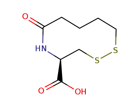 Molecular Structure of 945031-68-5 ((R)-6-oxo-1,2-dithia-5-azacyclodecane-4-carboxylic acid)