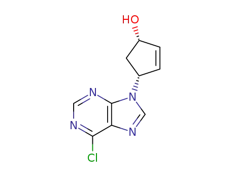 Molecular Structure of 158799-93-0 (2-Cyclopenten-1-ol, 4-(6-chloro-9H-purin-9-yl)-, (1S,4R)-)