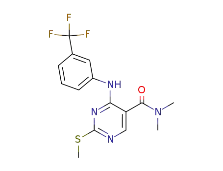 Molecular Structure of 863029-03-2 (N,N-dimethyl-2-methylsulfanyl-4-(3-trifluoromethylanilino)pyrimidine-5-carboxamide)