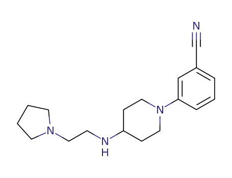 Molecular Structure of 887950-85-8 (3-[4-[[2-(1-pyrrolidinyl)ethyl]amino]-1-piperidinyl]benzonitrile)