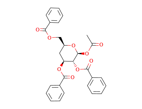 Molecular Structure of 122714-13-0 (1-O-acetyl-2,3,6-tri-O-benzoyl-4-deoxy-β-D-xylo-hexopyranose)