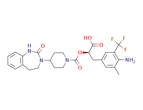 4-(2-oxo-1,2,4,5-tetrahydro-benzo[d][1,3]diazepin-3-yl)-piperidine-1-carboxylic acid (R)-2-(4-amino-3-methyl-5-trifluoromethyl-phenyl)-1-carboxy-ethyl ester
