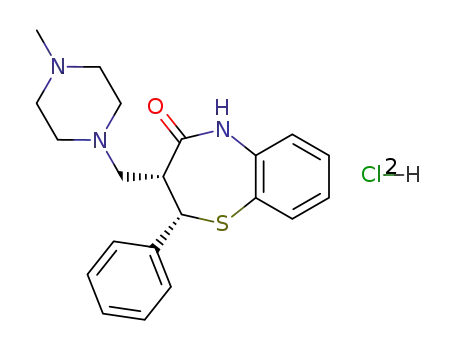 Molecular Structure of 72293-22-2 (rac-2,3-Dihydro-3α*-[(4-methylpiperazino)methyl]-2α*-phenyl-1,5-benzothiazepine-4(5H)-one·2hydrochloride)